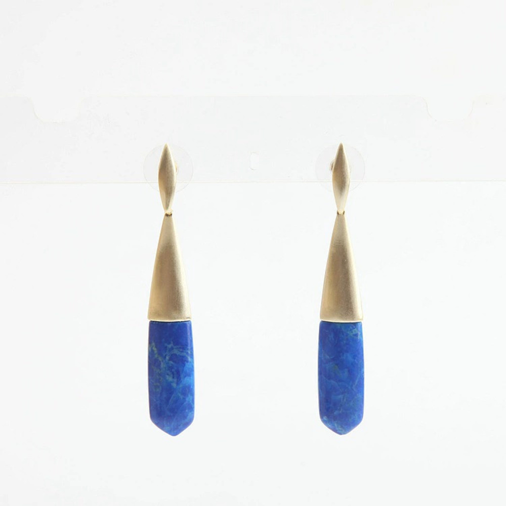Kendra Scott Light Gold Dark Blue Veined Stone Large Stud Earrings
